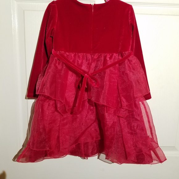 Isobell & Chloe Ruby Red velvet, tulle ruffle Christmas party dress. 4T - Picture 4 of 5
